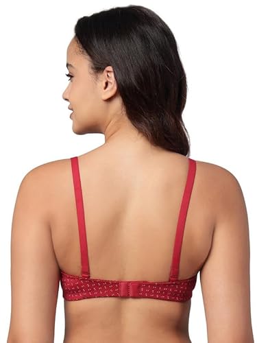 Clovia Women’s Red Cotton Printed T-Shirt Bra – Padded, Wire-Free, Full-Cup Comfort